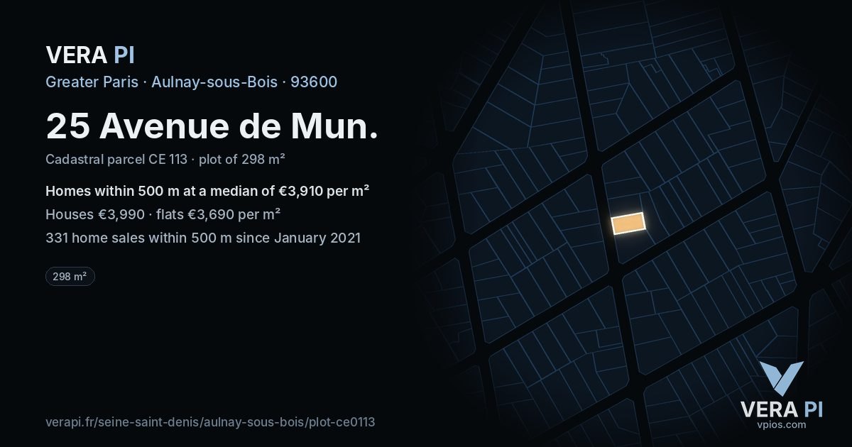 25 Avenue de Mun, Aulnay-sous-Bois at night – the plot lit, the parcels around coloured by the prices near them