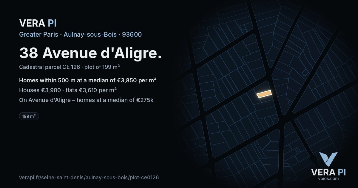 38 Avenue d'Aligre, Aulnay-sous-Bois at night – the plot lit, the parcels around coloured by the prices near them