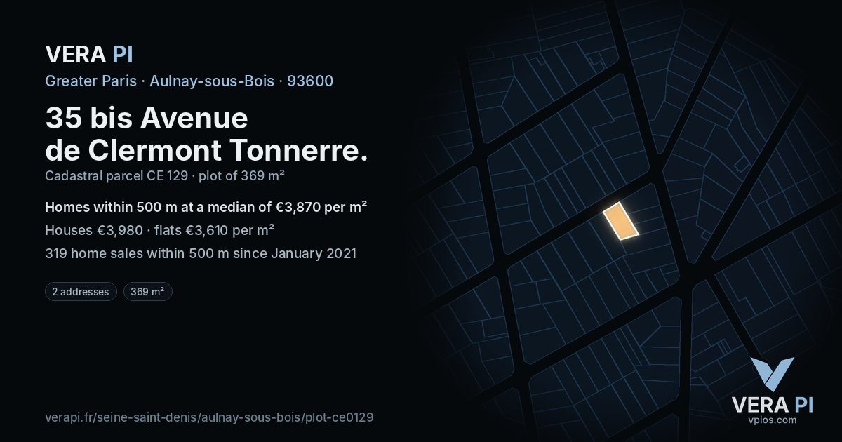 35 bis Avenue de Clermont Tonnerre, Aulnay-sous-Bois at night – the plot lit, the parcels around coloured by the prices near them