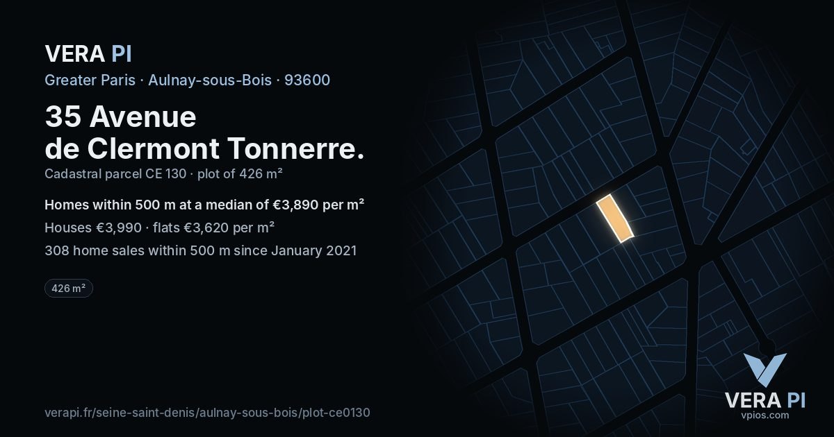 35 Avenue de Clermont Tonnerre, Aulnay-sous-Bois at night – the plot lit, the parcels around coloured by the prices near them