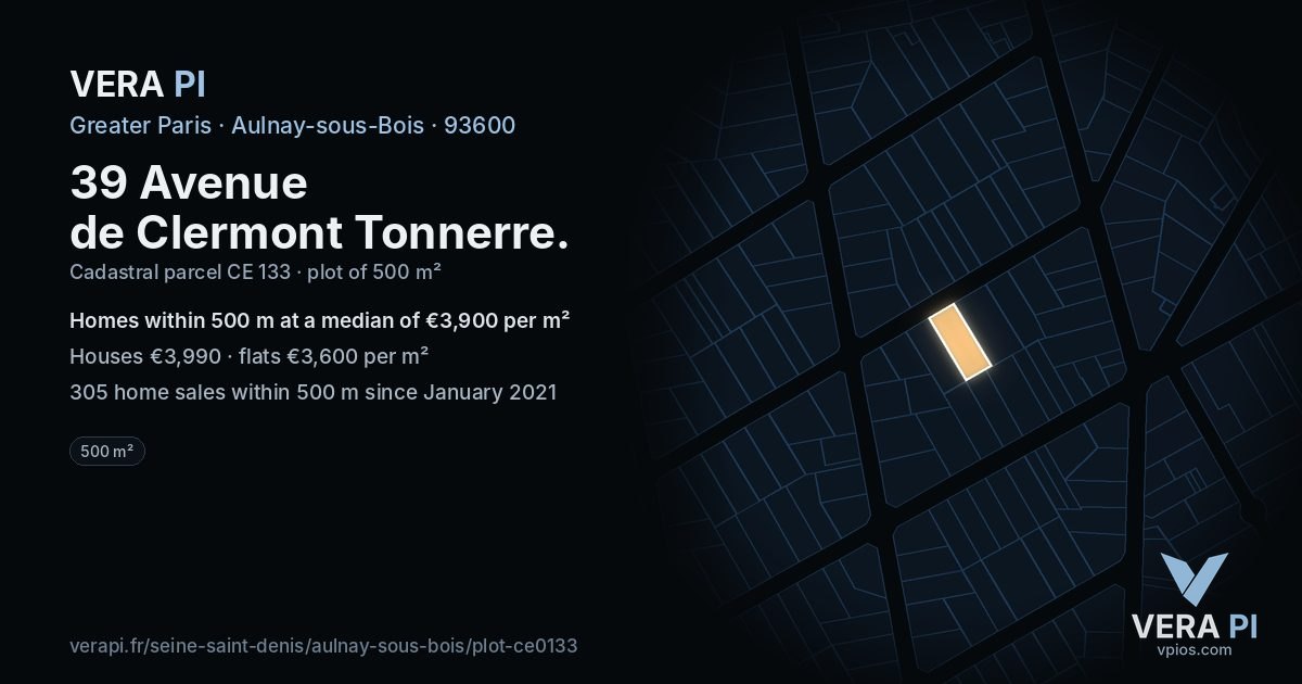 39 Avenue de Clermont Tonnerre, Aulnay-sous-Bois at night – the plot lit, the parcels around coloured by the prices near them