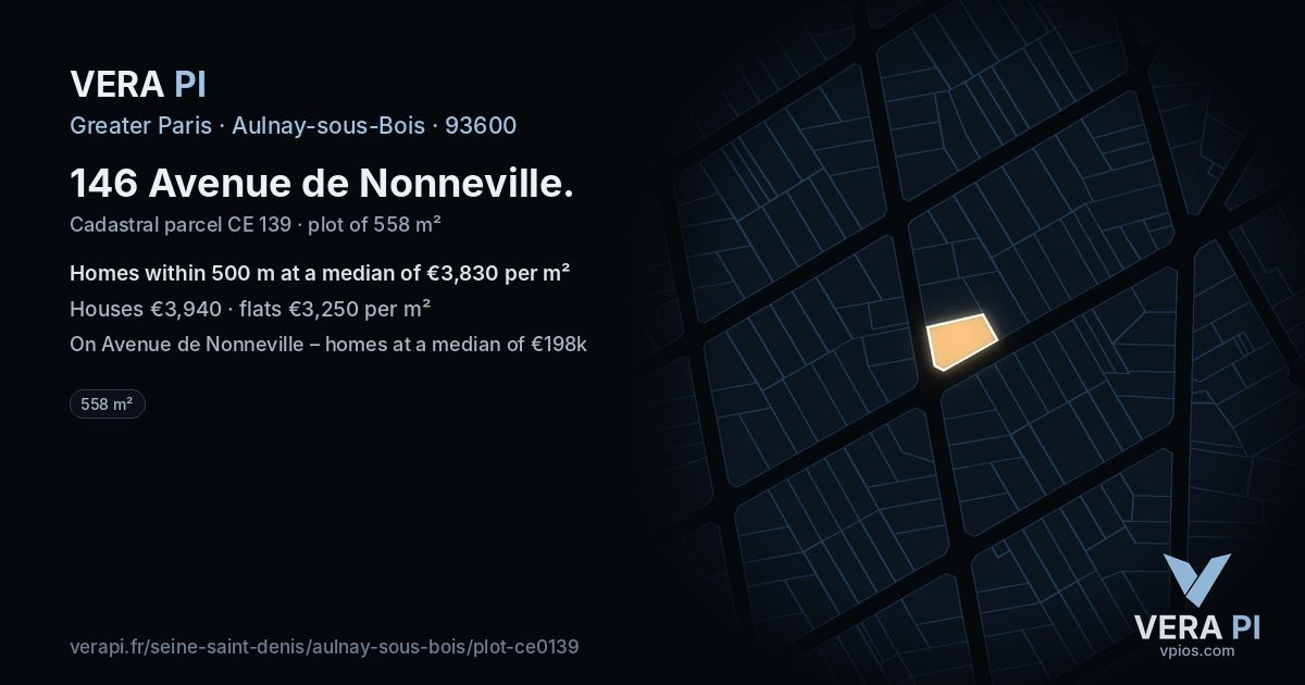 146 Avenue de Nonneville, Aulnay-sous-Bois at night – the plot lit, the parcels around coloured by the prices near them