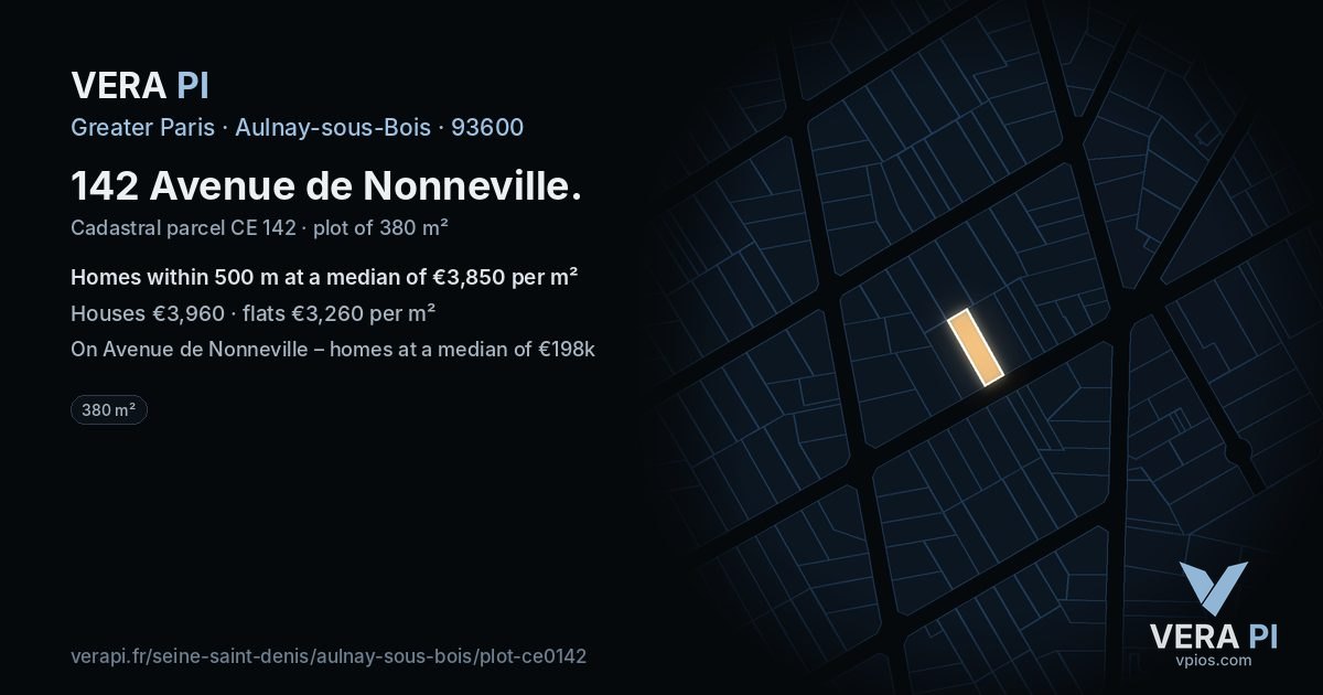 142 Avenue de Nonneville, Aulnay-sous-Bois at night – the plot lit, the parcels around coloured by the prices near them