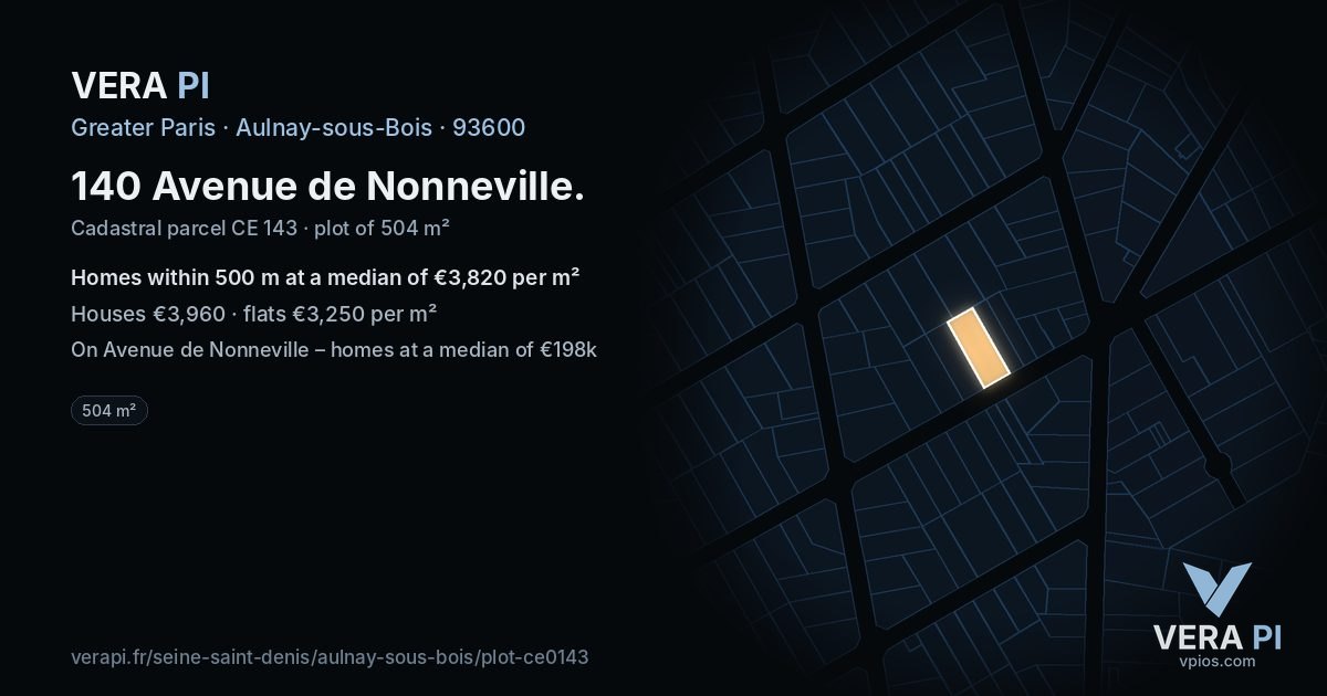 140 Avenue de Nonneville, Aulnay-sous-Bois at night – the plot lit, the parcels around coloured by the prices near them