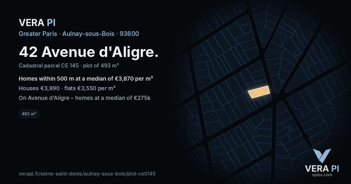 42 Avenue d'Aligre, Aulnay-sous-Bois at night – the plot lit, the parcels around coloured by the prices near them