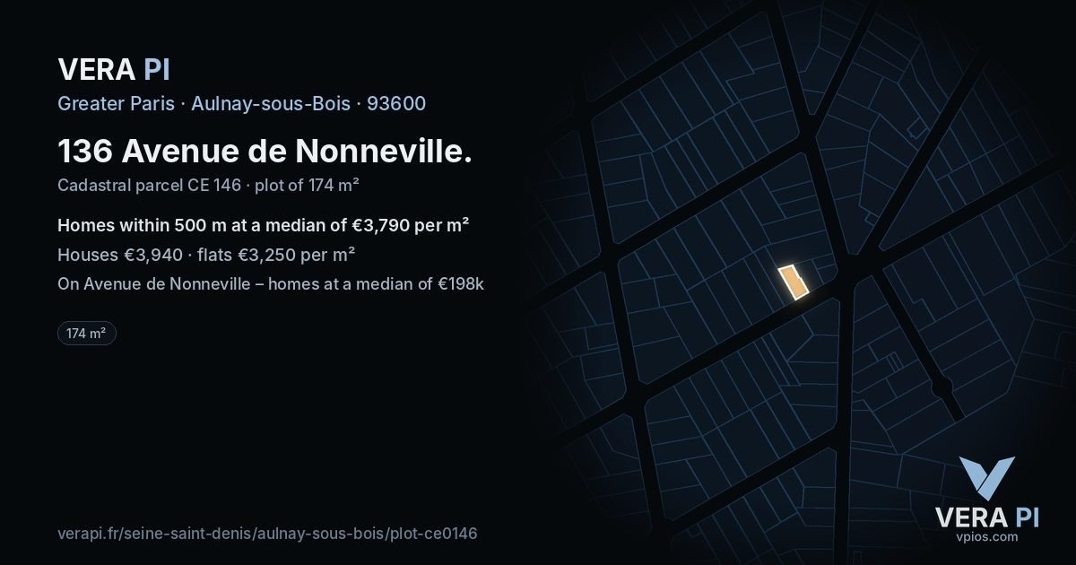 136 Avenue de Nonneville, Aulnay-sous-Bois at night – the plot lit, the parcels around coloured by the prices near them