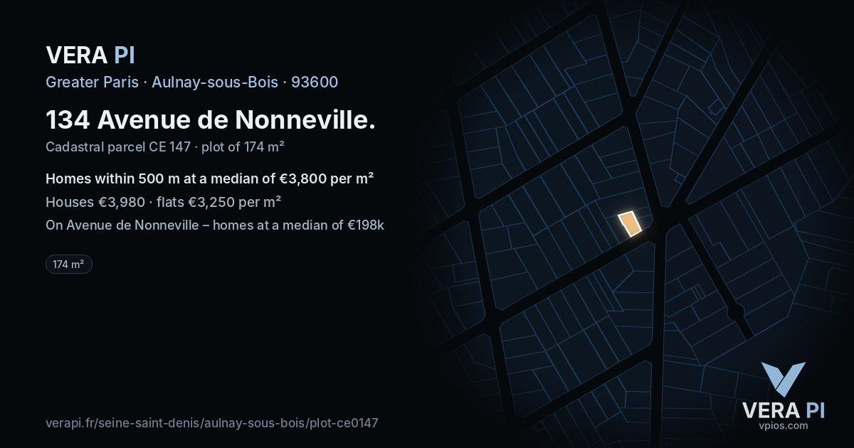 134 Avenue de Nonneville, Aulnay-sous-Bois at night – the plot lit, the parcels around coloured by the prices near them