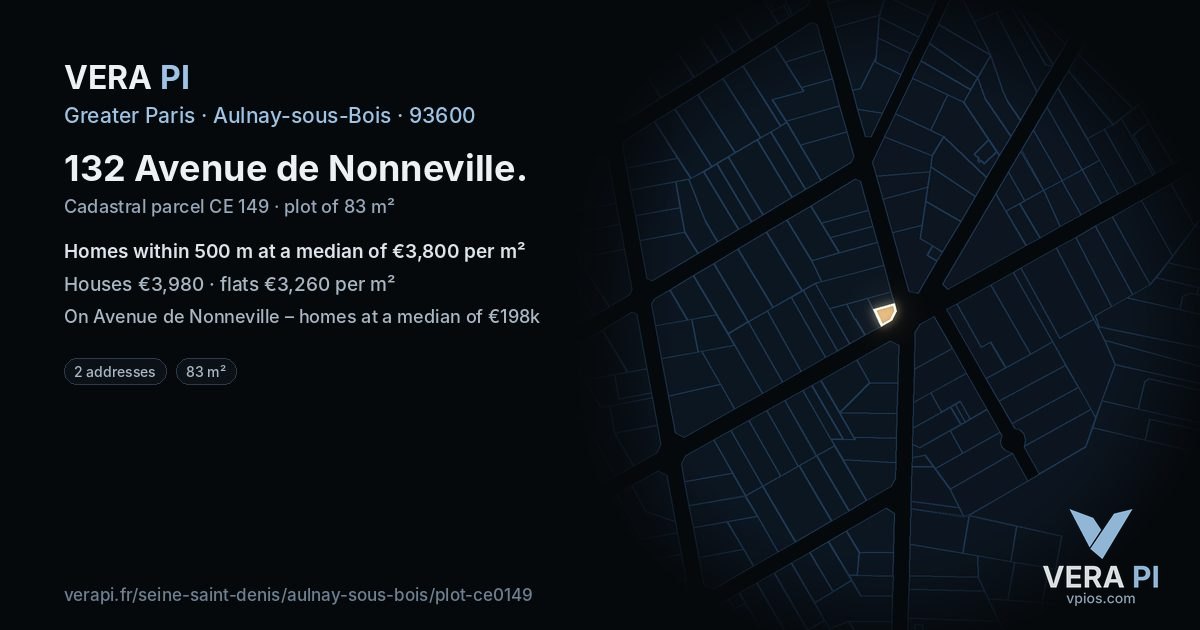 132 Avenue de Nonneville, Aulnay-sous-Bois at night – the plot lit, the parcels around coloured by the prices near them