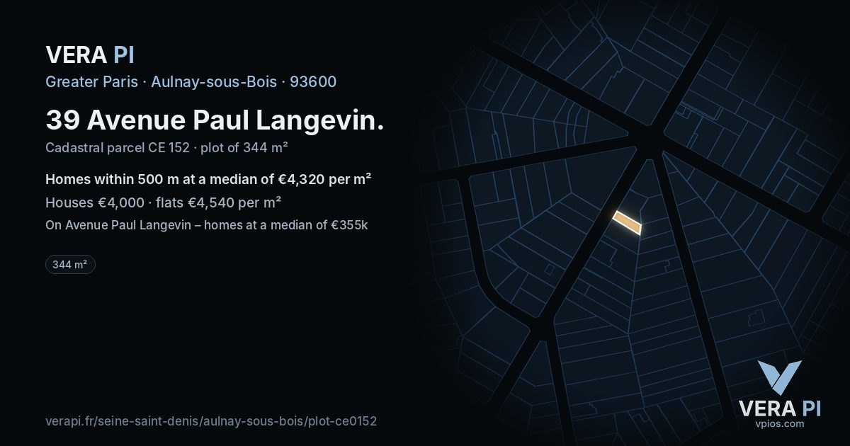 39 Avenue Paul Langevin, Aulnay-sous-Bois at night – the plot lit, the parcels around coloured by the prices near them
