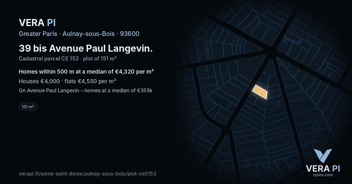39 bis Avenue Paul Langevin, Aulnay-sous-Bois at night – the plot lit, the parcels around coloured by the prices near them