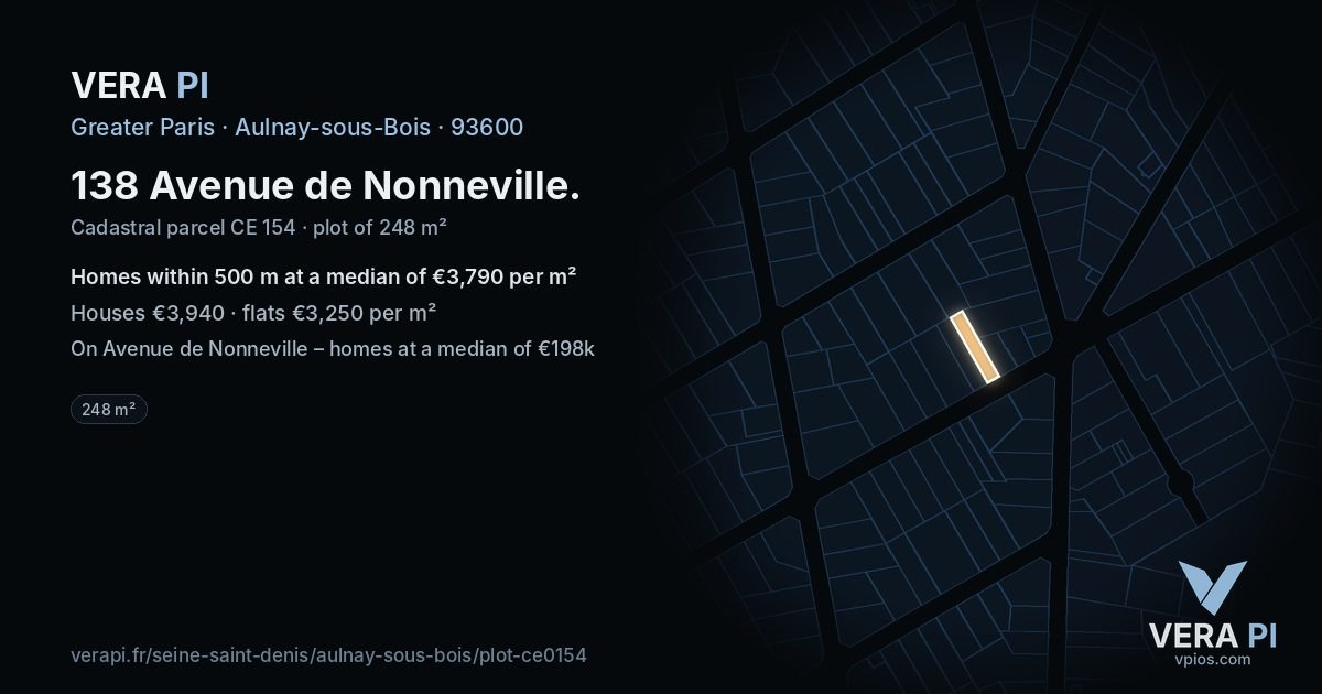 138 Avenue de Nonneville, Aulnay-sous-Bois at night – the plot lit, the parcels around coloured by the prices near them