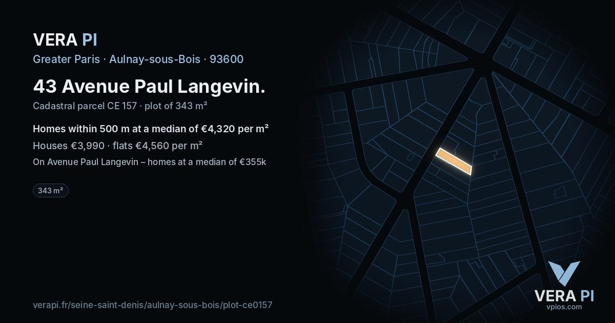 43 Avenue Paul Langevin, Aulnay-sous-Bois at night – the plot lit, the parcels around coloured by the prices near them