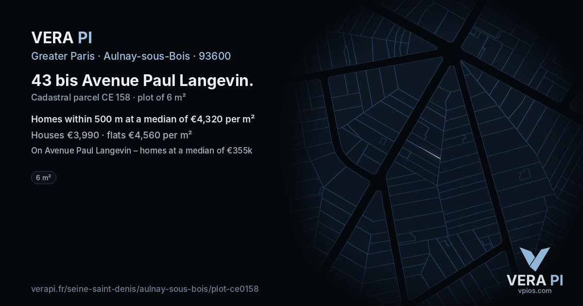 43 bis Avenue Paul Langevin, Aulnay-sous-Bois at night – the plot lit, the parcels around coloured by the prices near them