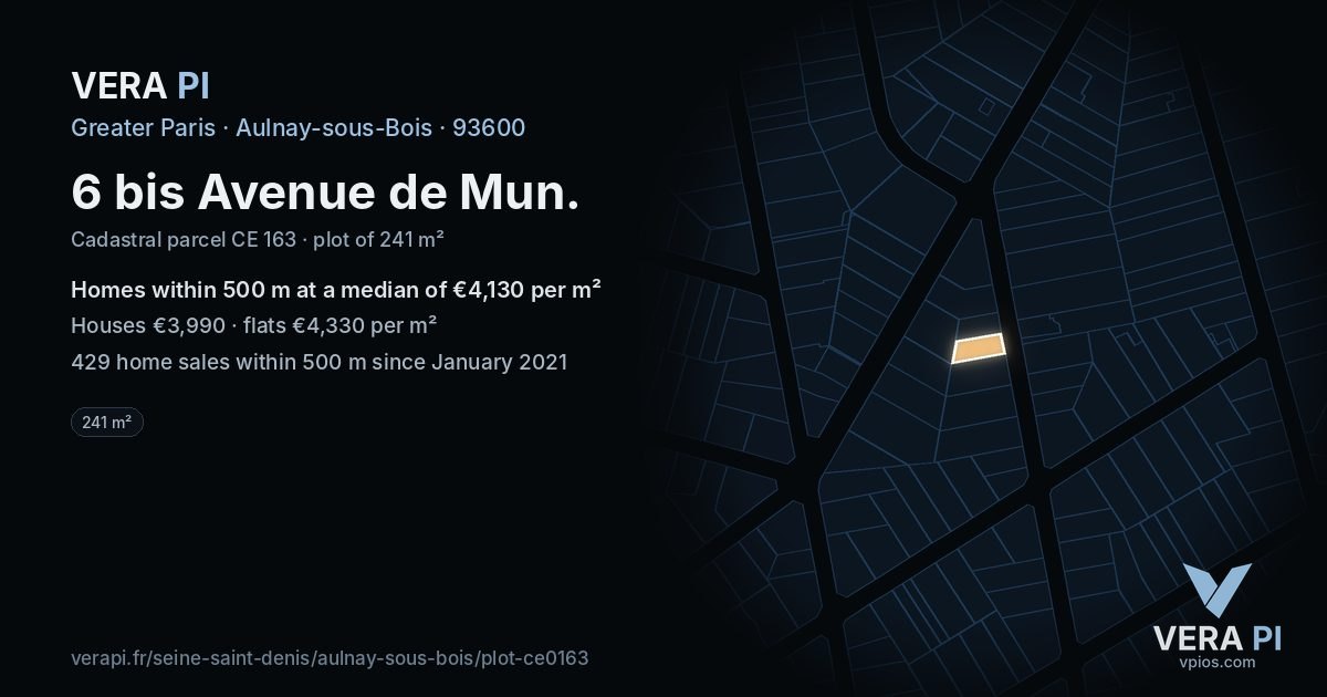 6 bis Avenue de Mun, Aulnay-sous-Bois at night – the plot lit, the parcels around coloured by the prices near them