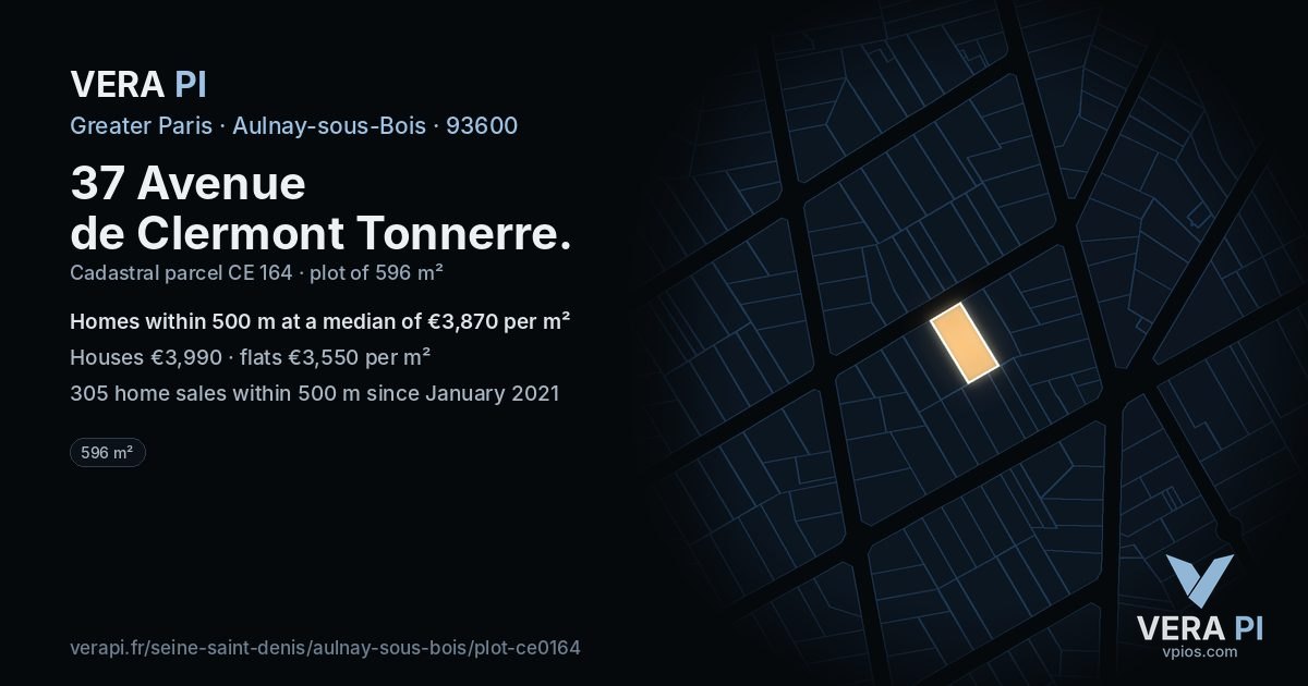 37 Avenue de Clermont Tonnerre, Aulnay-sous-Bois at night – the plot lit, the parcels around coloured by the prices near them