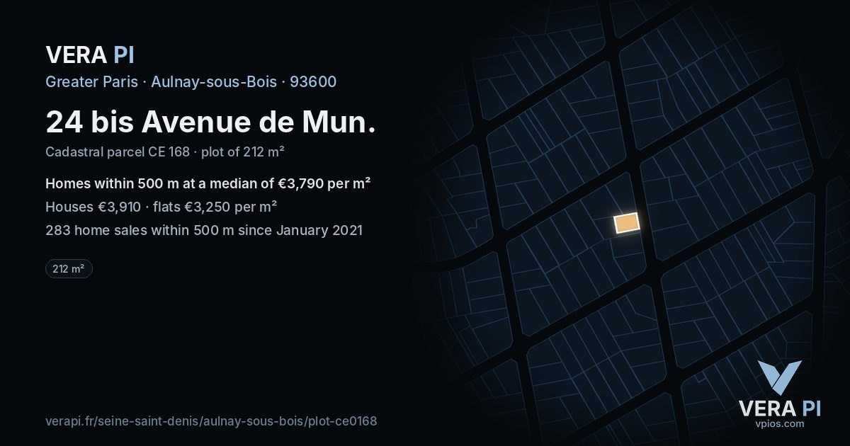 24 bis Avenue de Mun, Aulnay-sous-Bois at night – the plot lit, the parcels around coloured by the prices near them