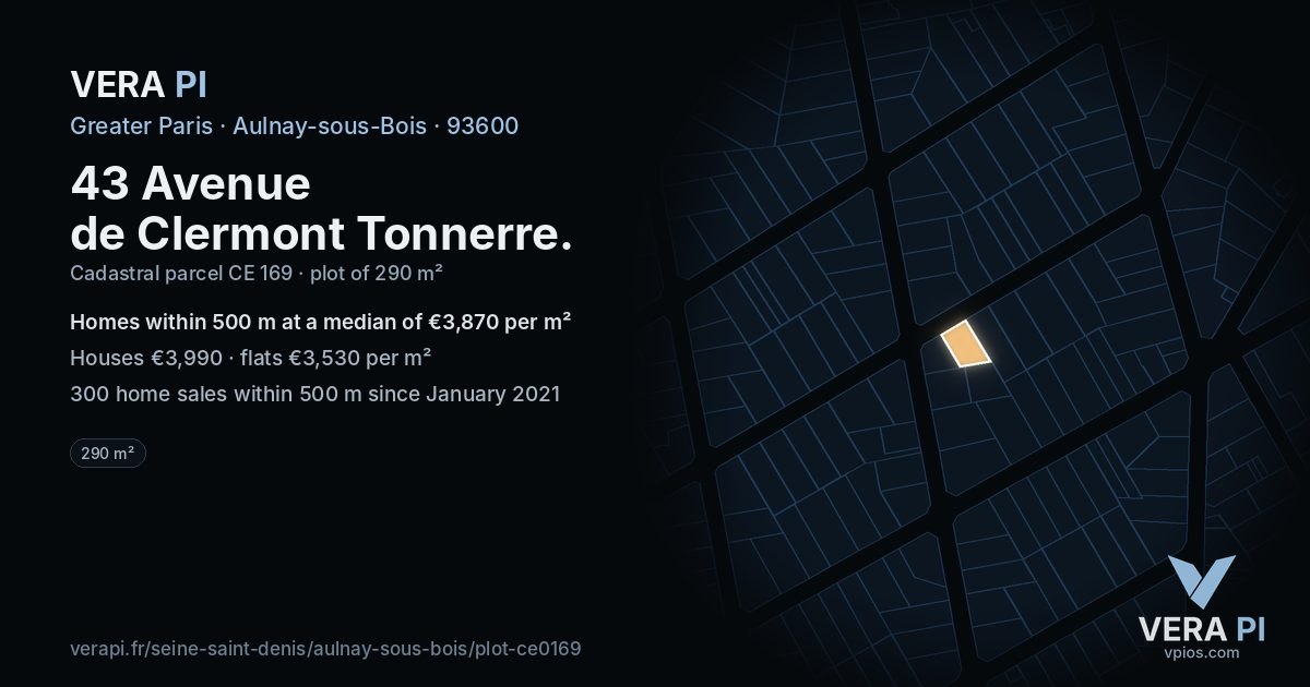 43 Avenue de Clermont Tonnerre, Aulnay-sous-Bois at night – the plot lit, the parcels around coloured by the prices near them