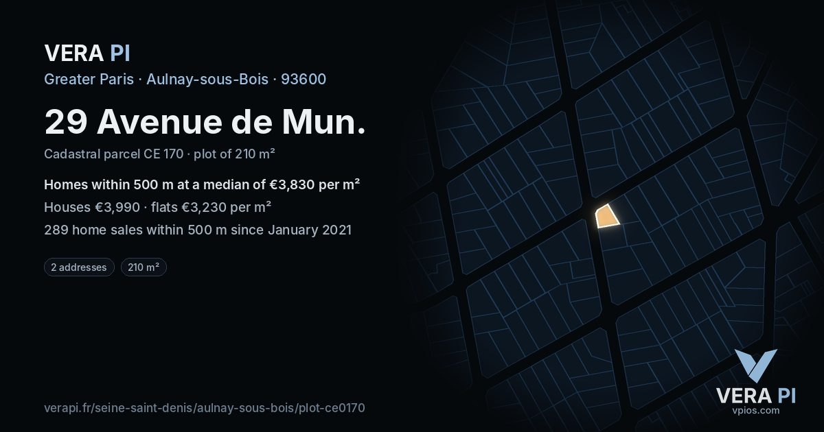 29 Avenue de Mun, Aulnay-sous-Bois at night – the plot lit, the parcels around coloured by the prices near them