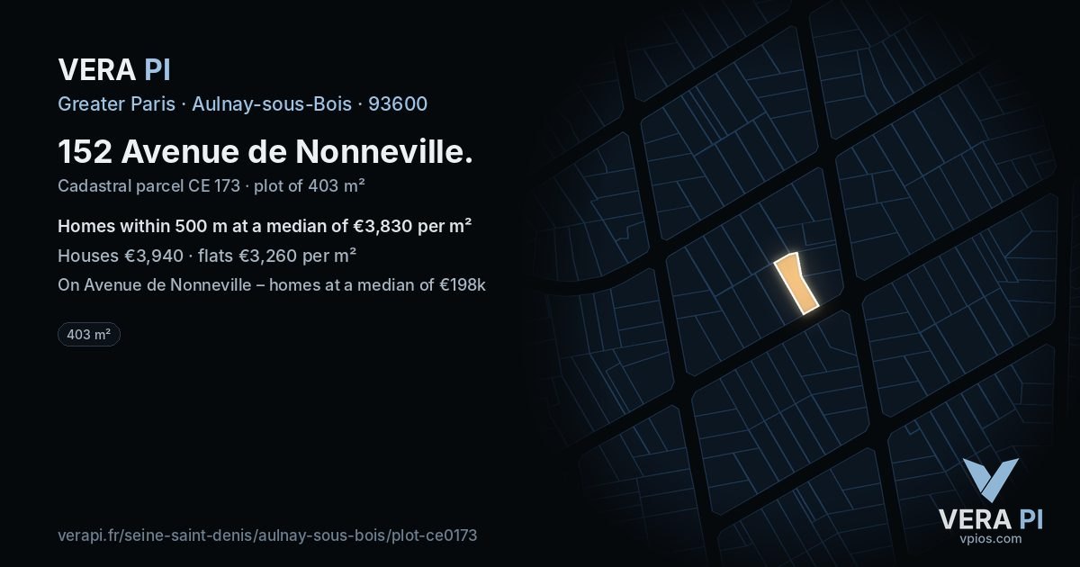 152 Avenue de Nonneville, Aulnay-sous-Bois at night – the plot lit, the parcels around coloured by the prices near them