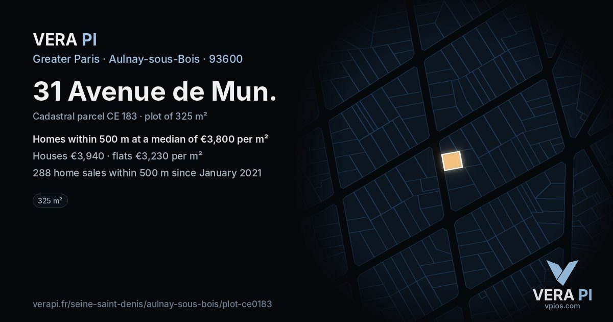 31 Avenue de Mun, Aulnay-sous-Bois at night – the plot lit, the parcels around coloured by the prices near them