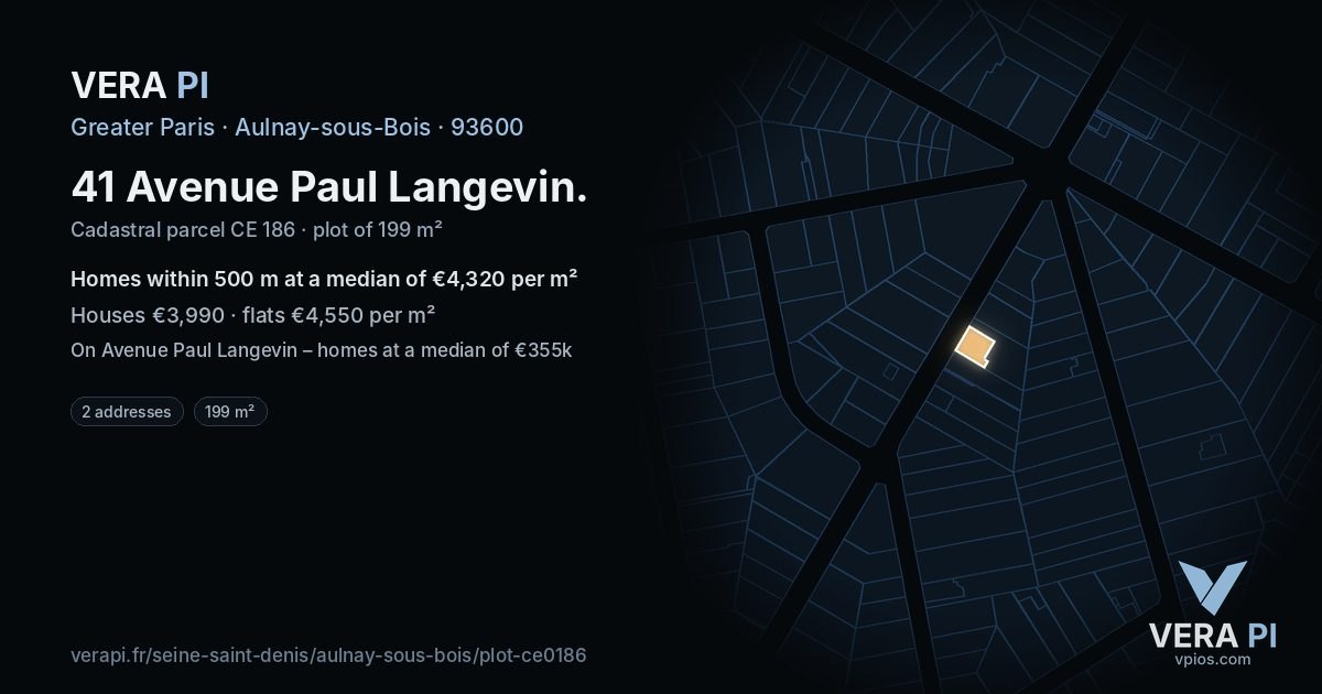 41 Avenue Paul Langevin, Aulnay-sous-Bois at night – the plot lit, the parcels around coloured by the prices near them