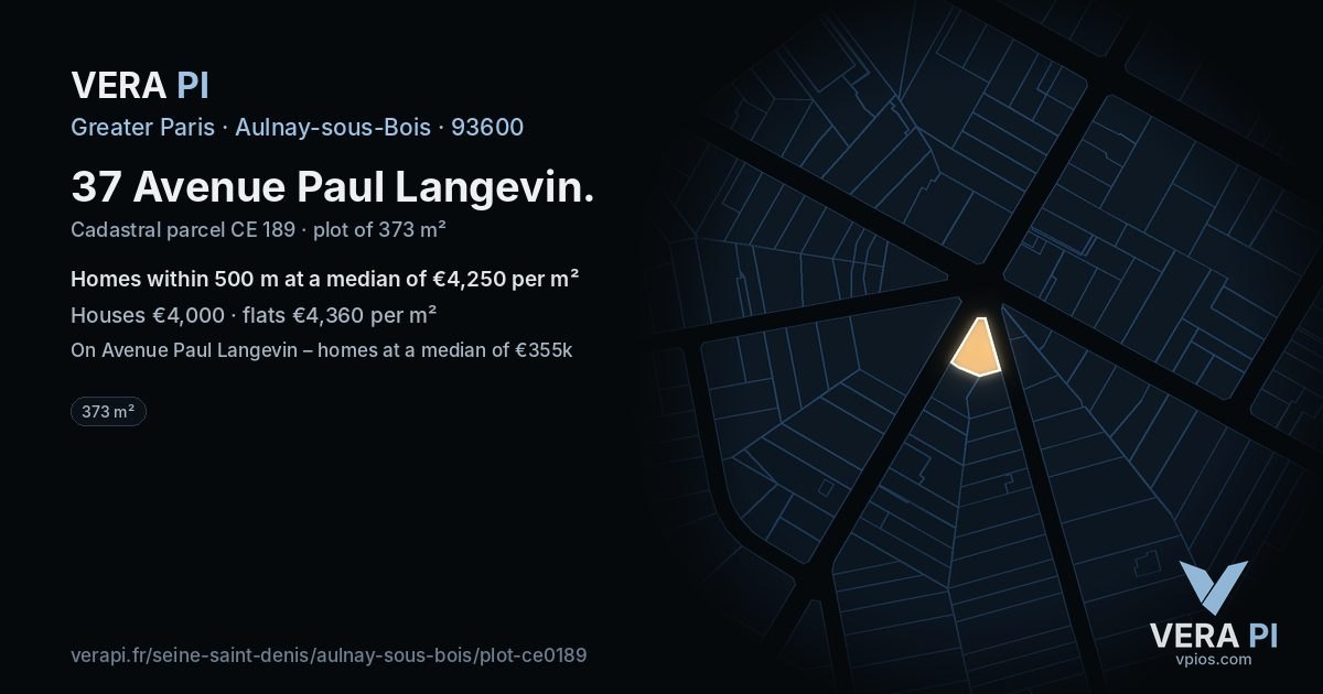 37 Avenue Paul Langevin, Aulnay-sous-Bois at night – the plot lit, the parcels around coloured by the prices near them
