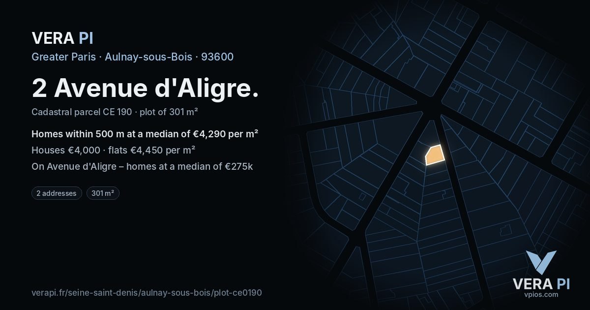 2 Avenue d'Aligre, Aulnay-sous-Bois at night – the plot lit, the parcels around coloured by the prices near them