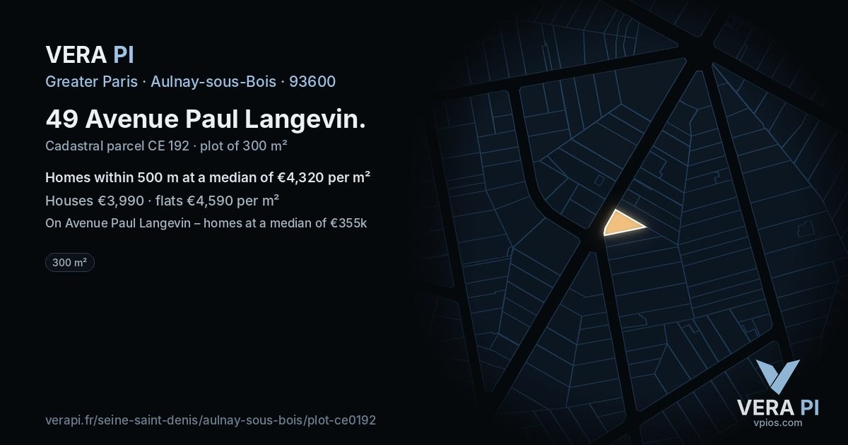 49 Avenue Paul Langevin, Aulnay-sous-Bois at night – the plot lit, the parcels around coloured by the prices near them