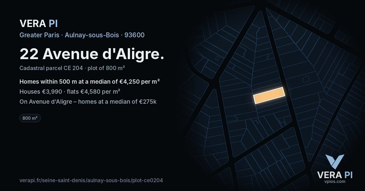 22 Avenue d'Aligre, Aulnay-sous-Bois at night – the plot lit, the parcels around coloured by the prices near them