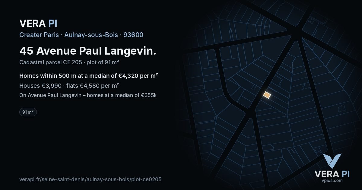 45 Avenue Paul Langevin, Aulnay-sous-Bois at night – the plot lit, the parcels around coloured by the prices near them