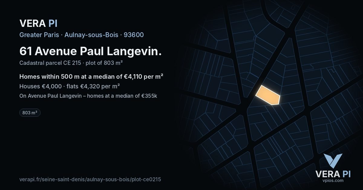 61 Avenue Paul Langevin, Aulnay-sous-Bois at night – the plot lit, the parcels around coloured by the prices near them