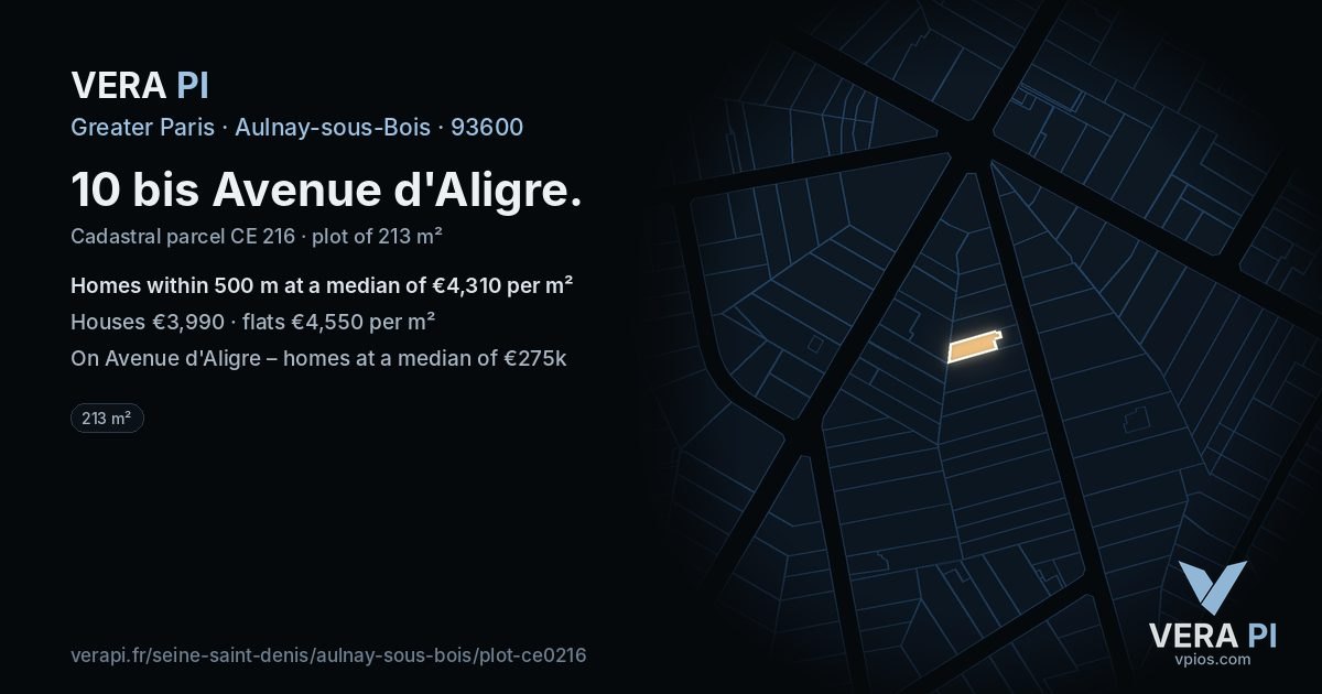 10 bis Avenue d'Aligre, Aulnay-sous-Bois at night – the plot lit, the parcels around coloured by the prices near them