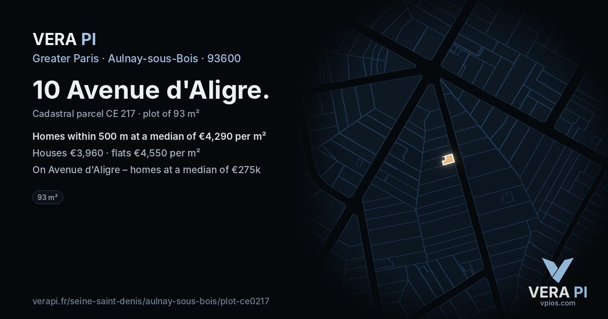 10 Avenue d'Aligre, Aulnay-sous-Bois at night – the plot lit, the parcels around coloured by the prices near them