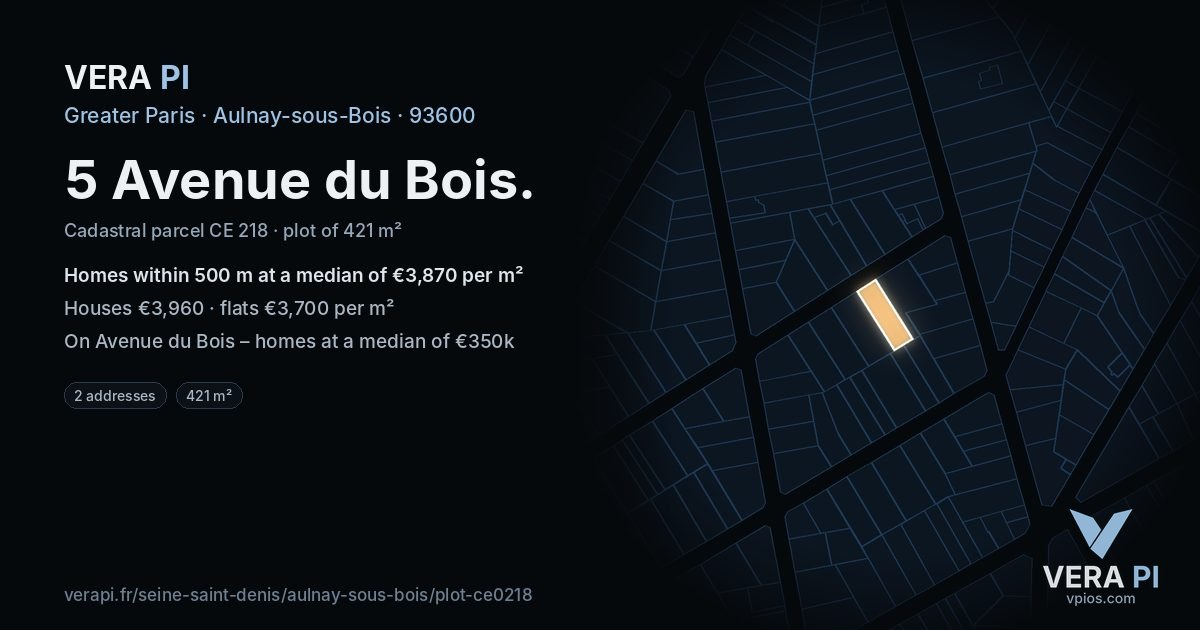 5 Avenue du Bois, Aulnay-sous-Bois at night – the plot lit, the parcels around coloured by the prices near them
