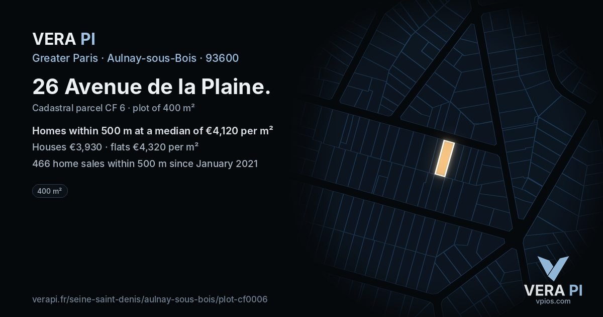 26 Avenue de la Plaine, Aulnay-sous-Bois at night – the plot lit, the parcels around coloured by the prices near them