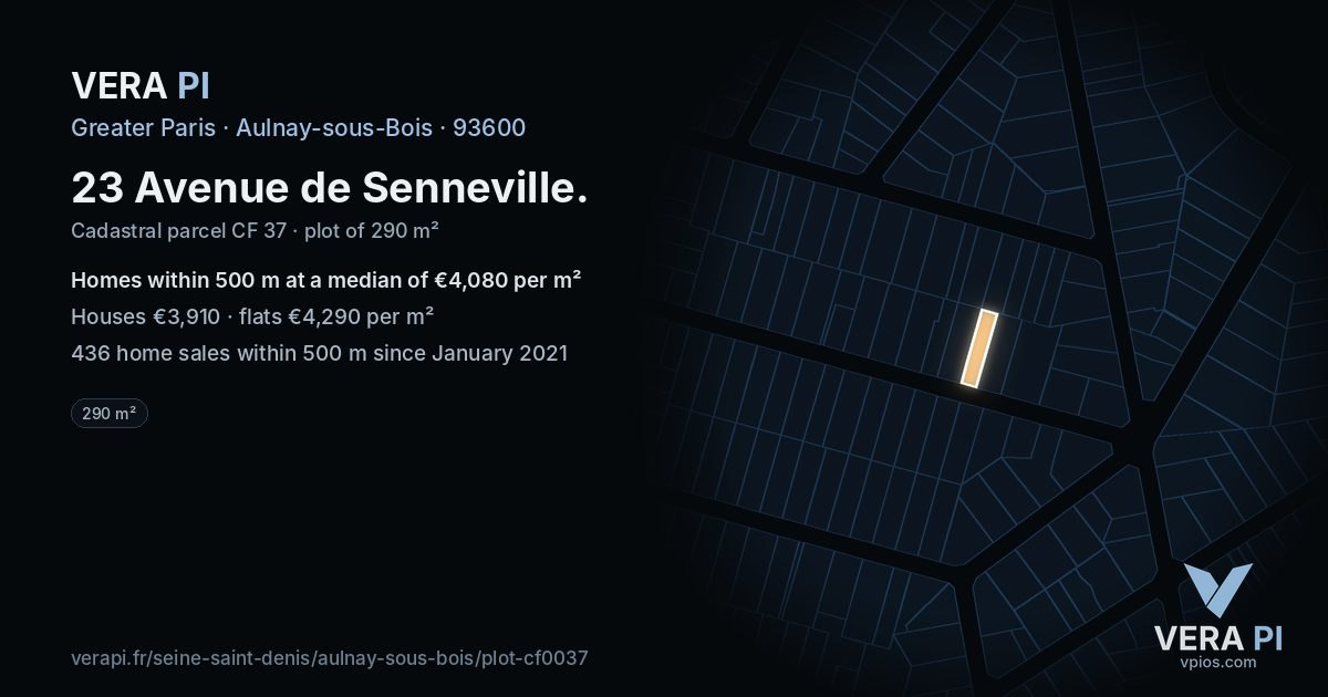 23 Avenue de Senneville, Aulnay-sous-Bois at night – the plot lit, the parcels around coloured by the prices near them