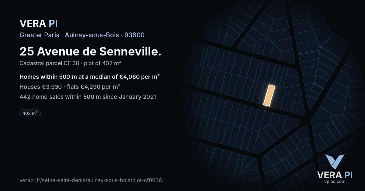25 Avenue de Senneville, Aulnay-sous-Bois at night – the plot lit, the parcels around coloured by the prices near them