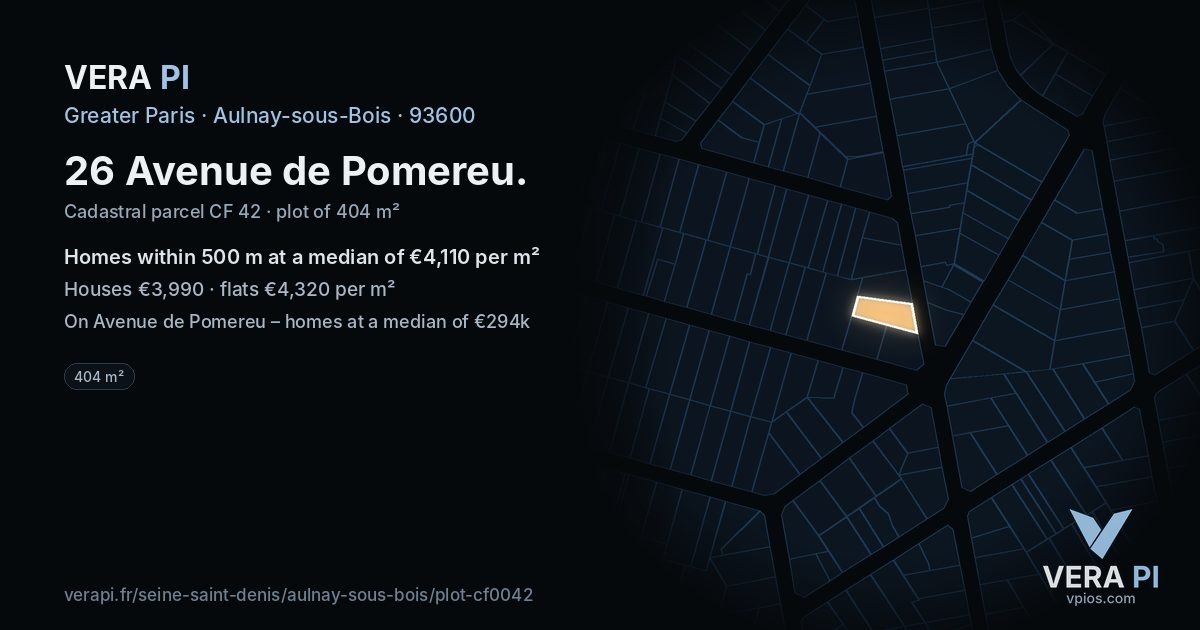 26 Avenue de Pomereu, Aulnay-sous-Bois at night – the plot lit, the parcels around coloured by the prices near them