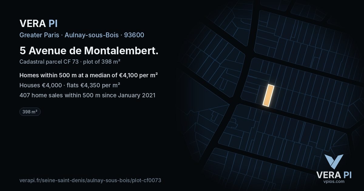 5 Avenue de Montalembert, Aulnay-sous-Bois at night – the plot lit, the parcels around coloured by the prices near them