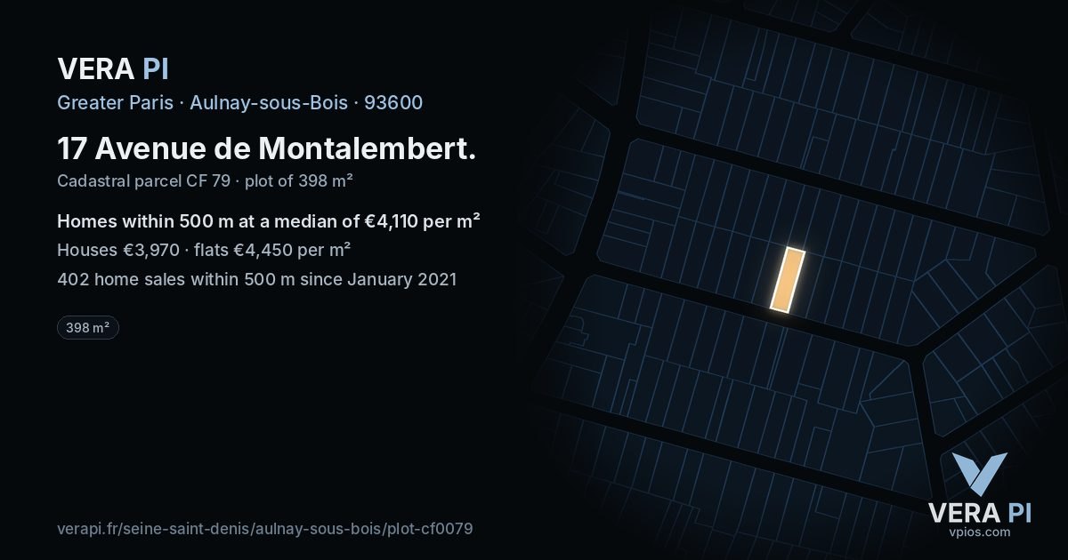 17 Avenue de Montalembert, Aulnay-sous-Bois at night – the plot lit, the parcels around coloured by the prices near them