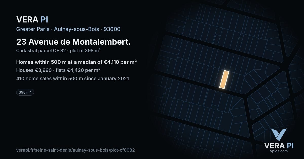 23 Avenue de Montalembert, Aulnay-sous-Bois at night – the plot lit, the parcels around coloured by the prices near them