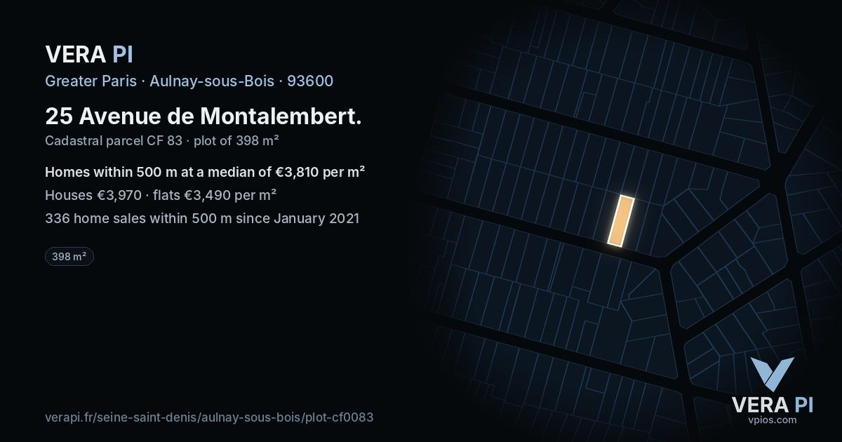 25 Avenue de Montalembert, Aulnay-sous-Bois at night – the plot lit, the parcels around coloured by the prices near them