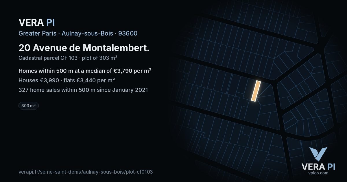 20 Avenue de Montalembert, Aulnay-sous-Bois at night – the plot lit, the parcels around coloured by the prices near them
