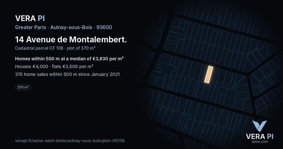 14 Avenue de Montalembert, Aulnay-sous-Bois at night – the plot lit, the parcels around coloured by the prices near them