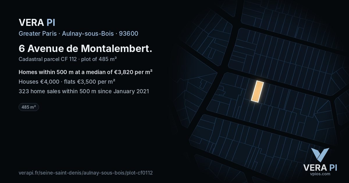 6 Avenue de Montalembert, Aulnay-sous-Bois at night – the plot lit, the parcels around coloured by the prices near them