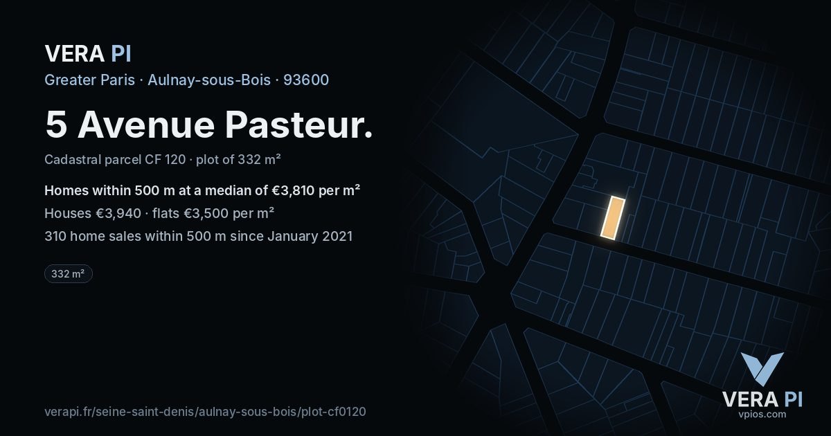 5 Avenue Pasteur, Aulnay-sous-Bois at night – the plot lit, the parcels around coloured by the prices near them