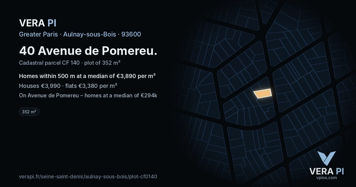 40 Avenue de Pomereu, Aulnay-sous-Bois at night – the plot lit, the parcels around coloured by the prices near them