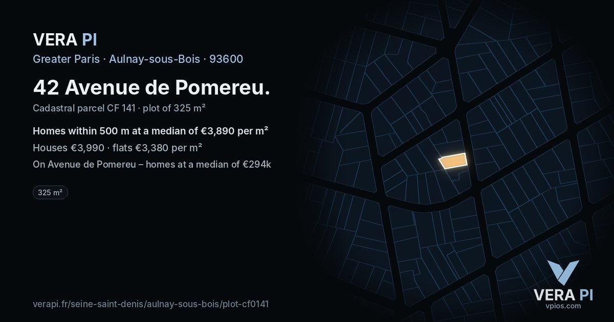 42 Avenue de Pomereu, Aulnay-sous-Bois at night – the plot lit, the parcels around coloured by the prices near them