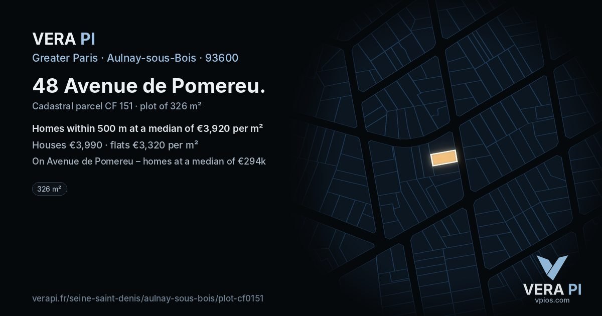 48 Avenue de Pomereu, Aulnay-sous-Bois at night – the plot lit, the parcels around coloured by the prices near them