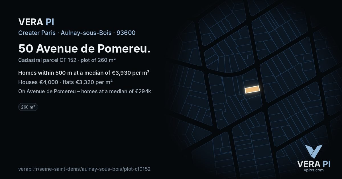 50 Avenue de Pomereu, Aulnay-sous-Bois at night – the plot lit, the parcels around coloured by the prices near them